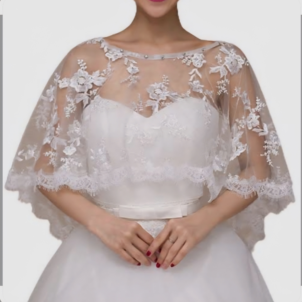 Elegant White Lace Bridal Cape